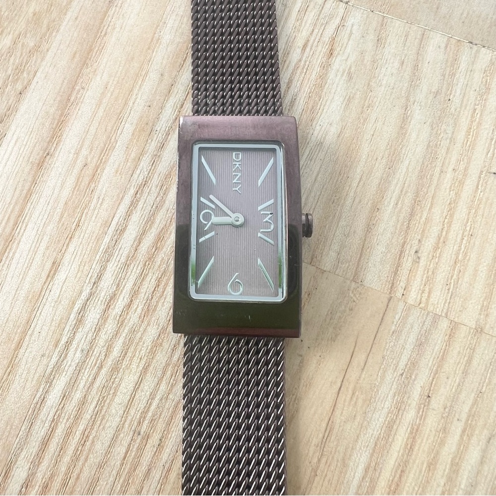 Dkny Ladies Rectangular Metallic Brown Dress Watc… - image 3